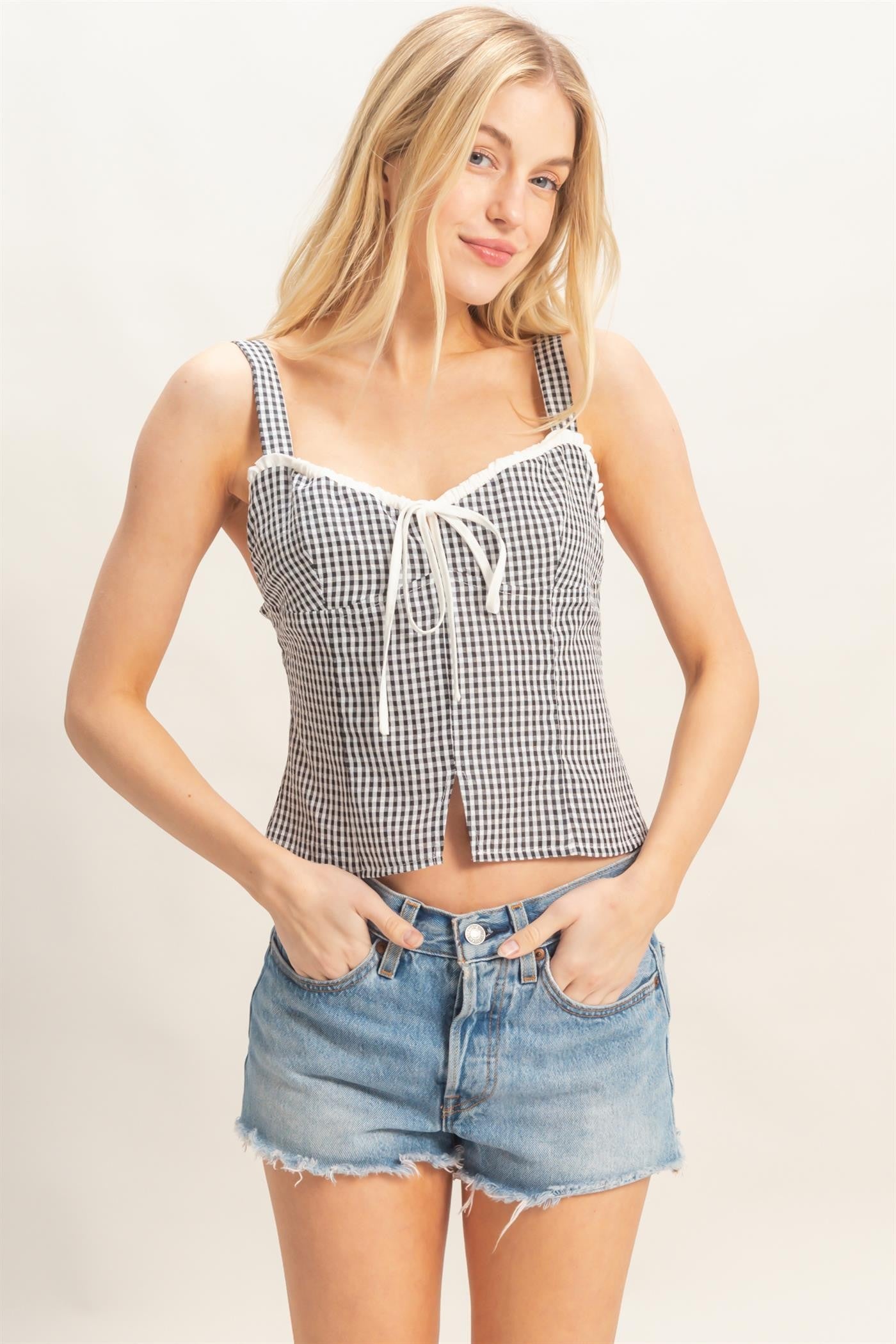 Keep It Sweet Gingham Top - Black