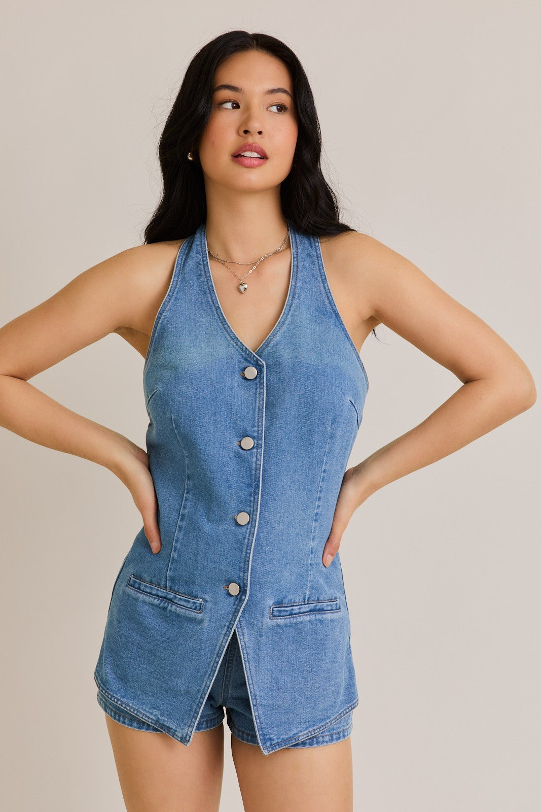 Hot Take Denim Romper
