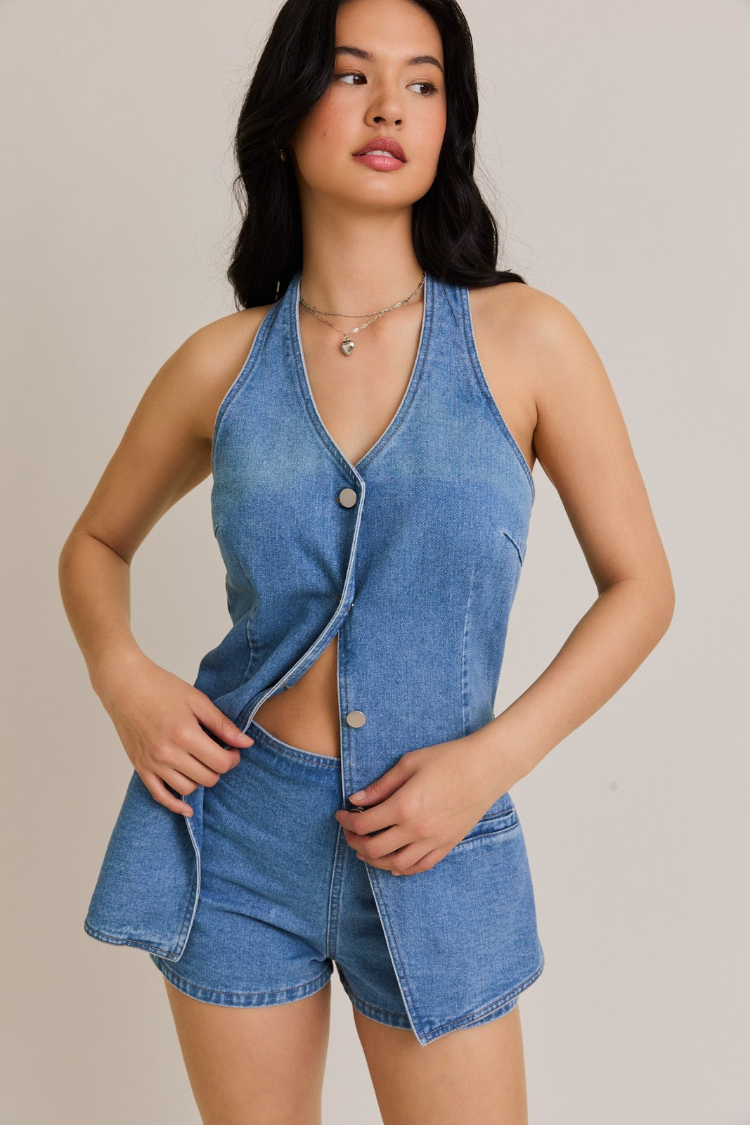 Hot Take Denim Romper