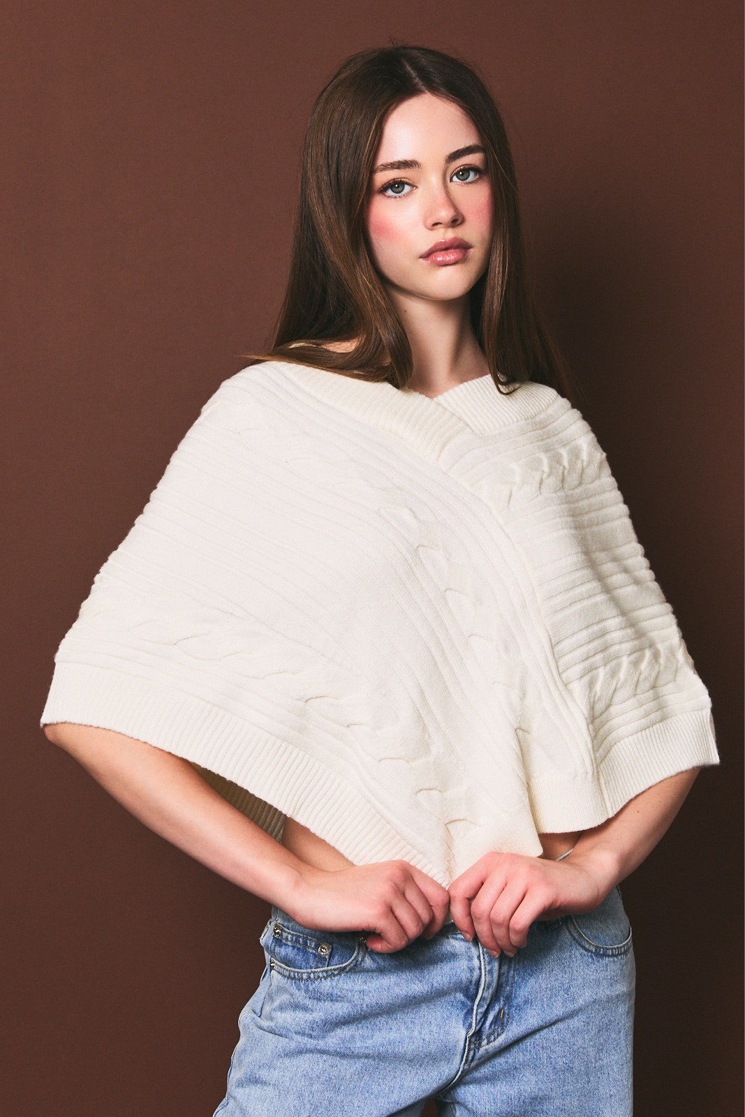 Falling Into Autumn Poncho- Ivory