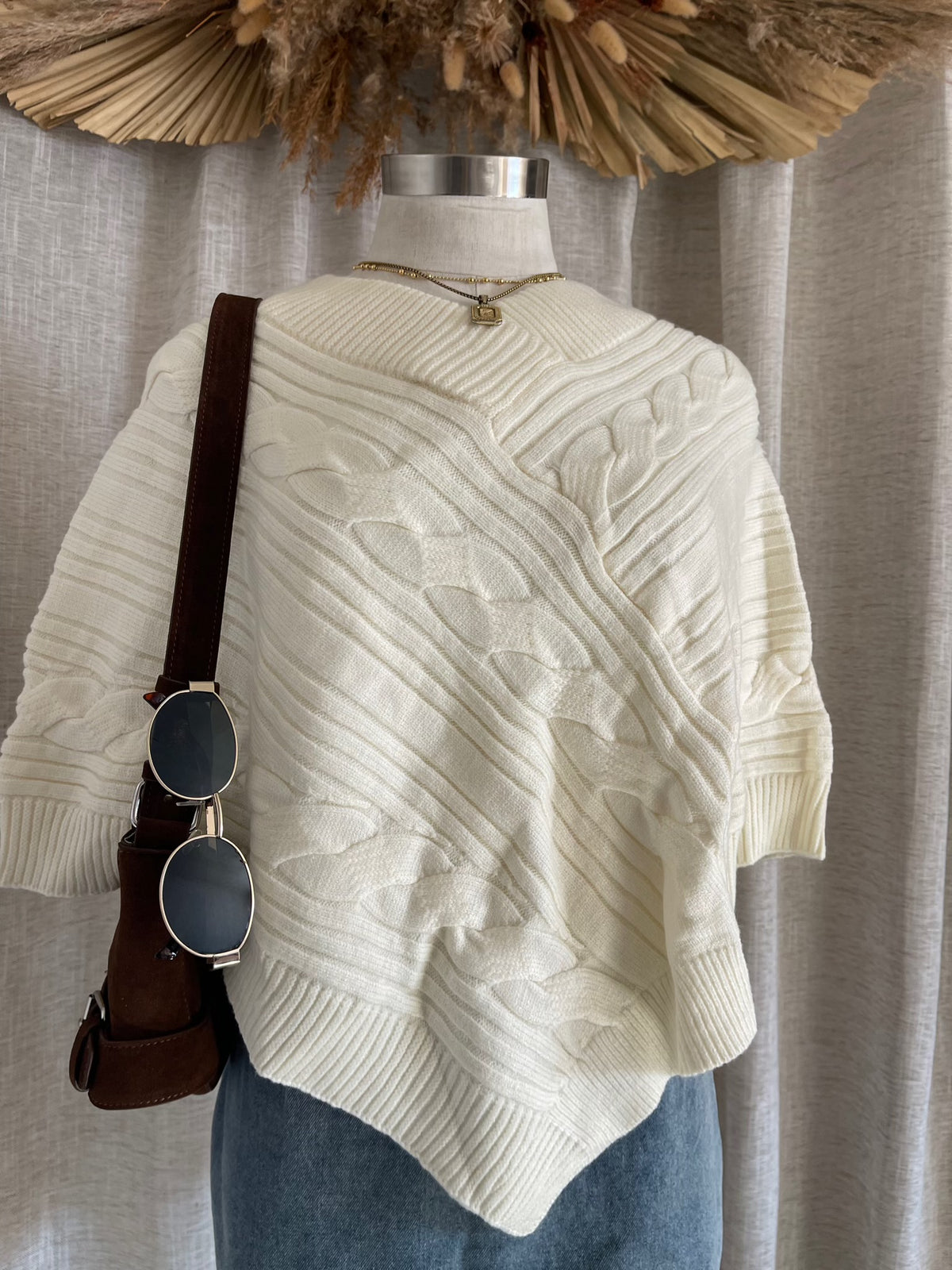 Falling Into Autumn Poncho- Ivory