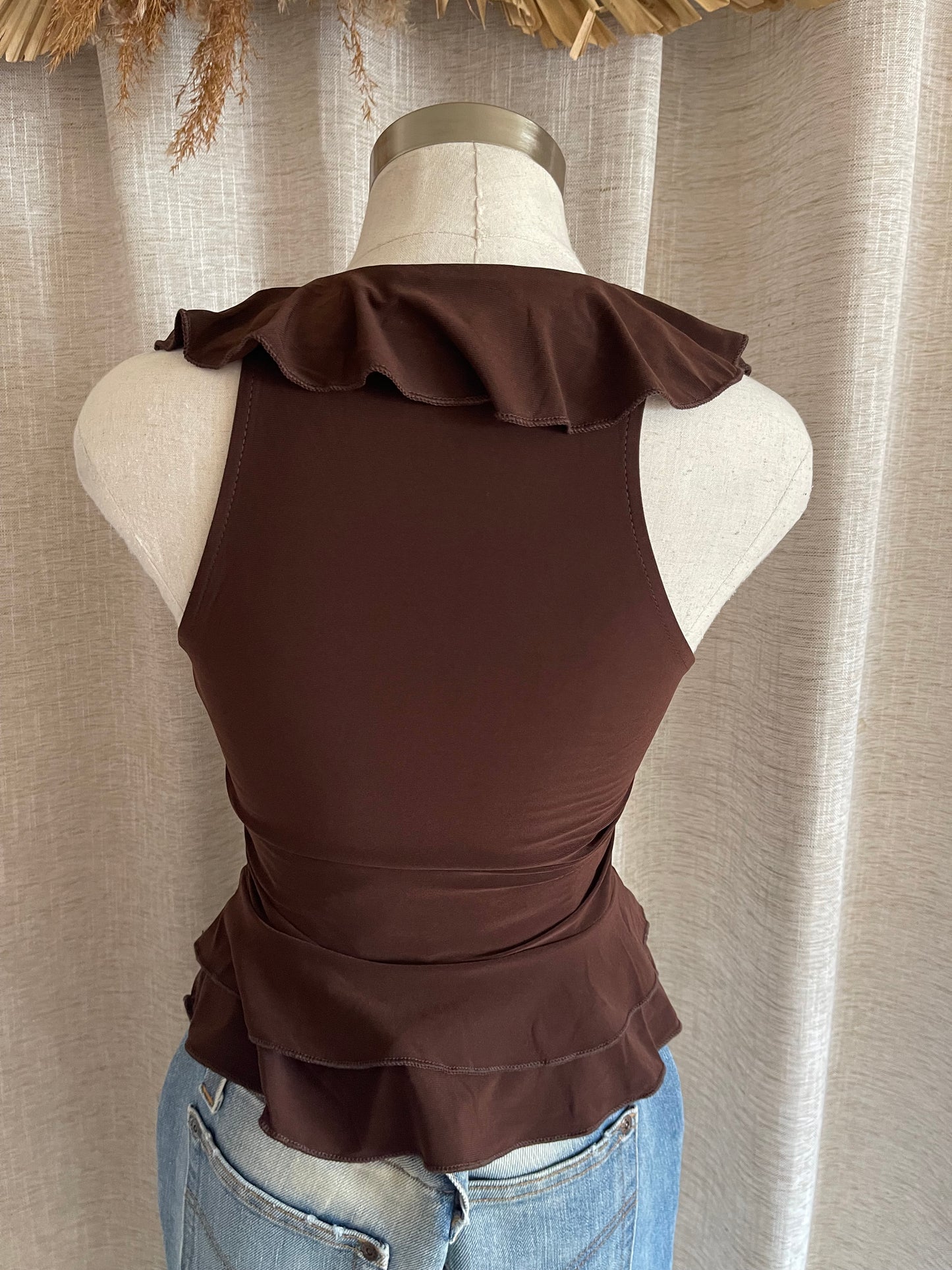 Sweet Escape Ruffle Top- Brown