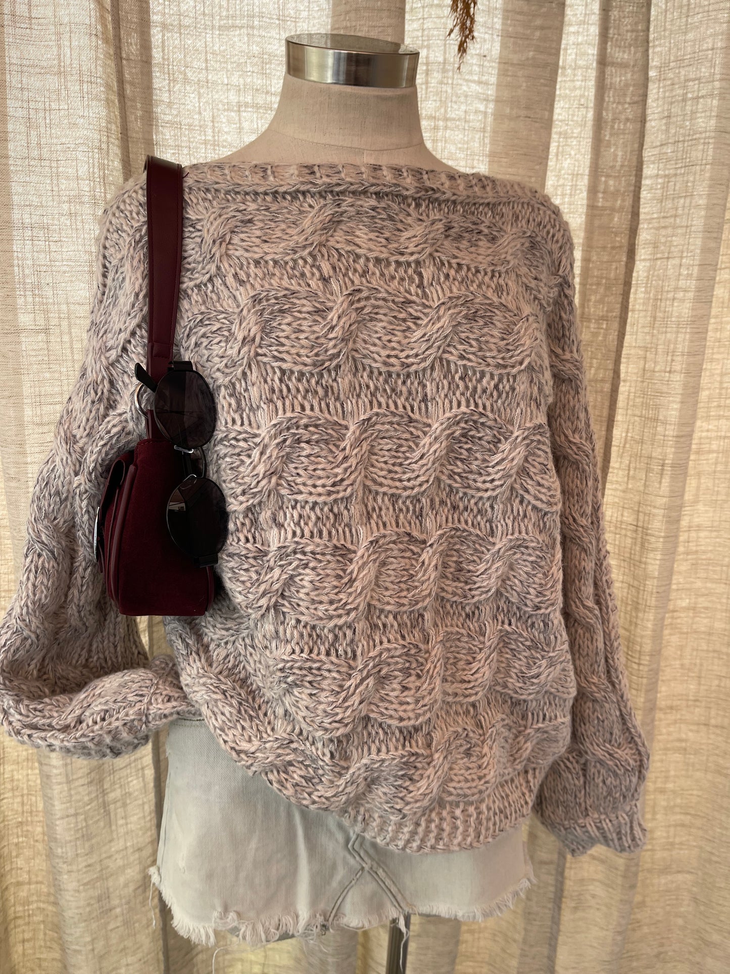 Winter Woven Knit Sweater- Beige- LAST SM!