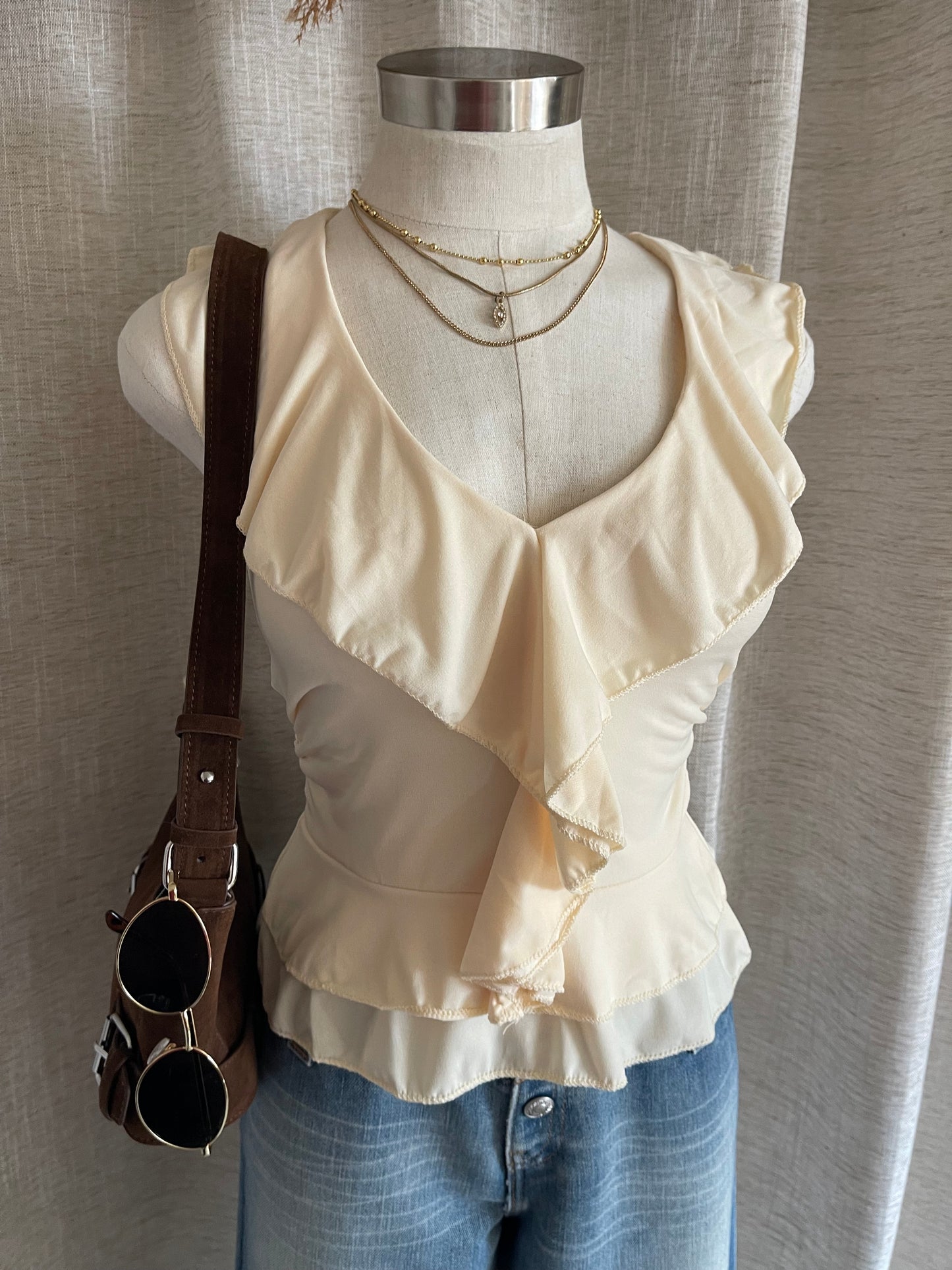 Sweet Escape Ruffle Top- Cream