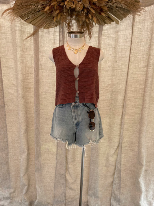 Spring Lover Crotchet Top- Brown