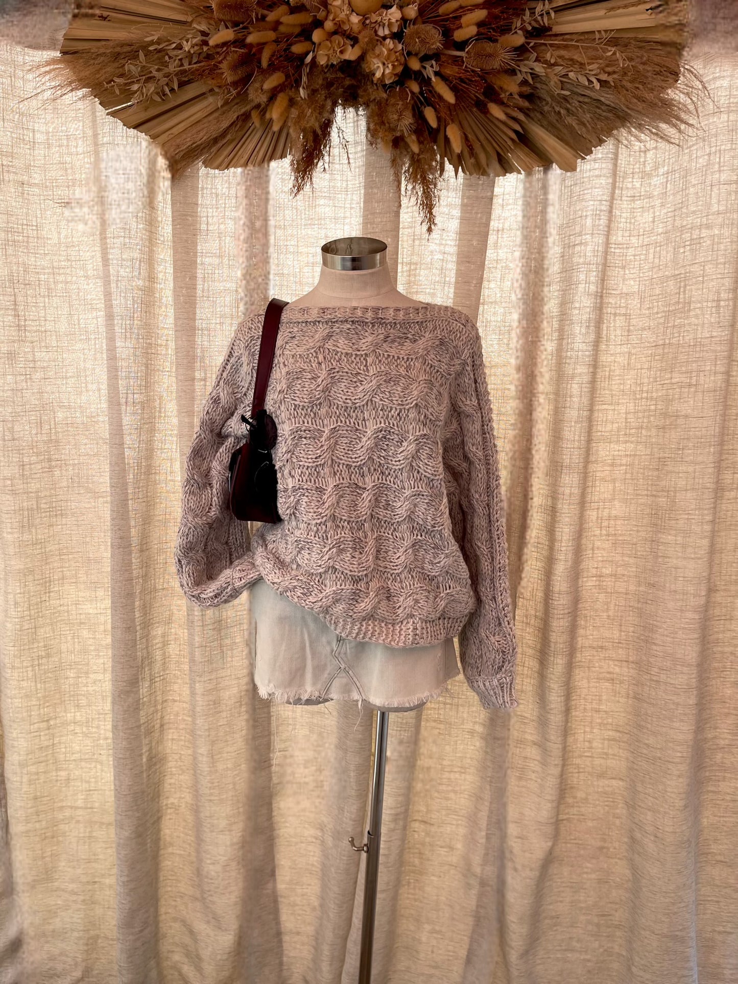 Winter Woven Knit Sweater- Beige- LAST SM!
