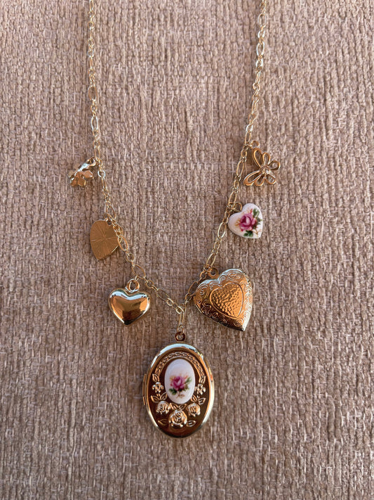 Rose Oval Charm Necklace