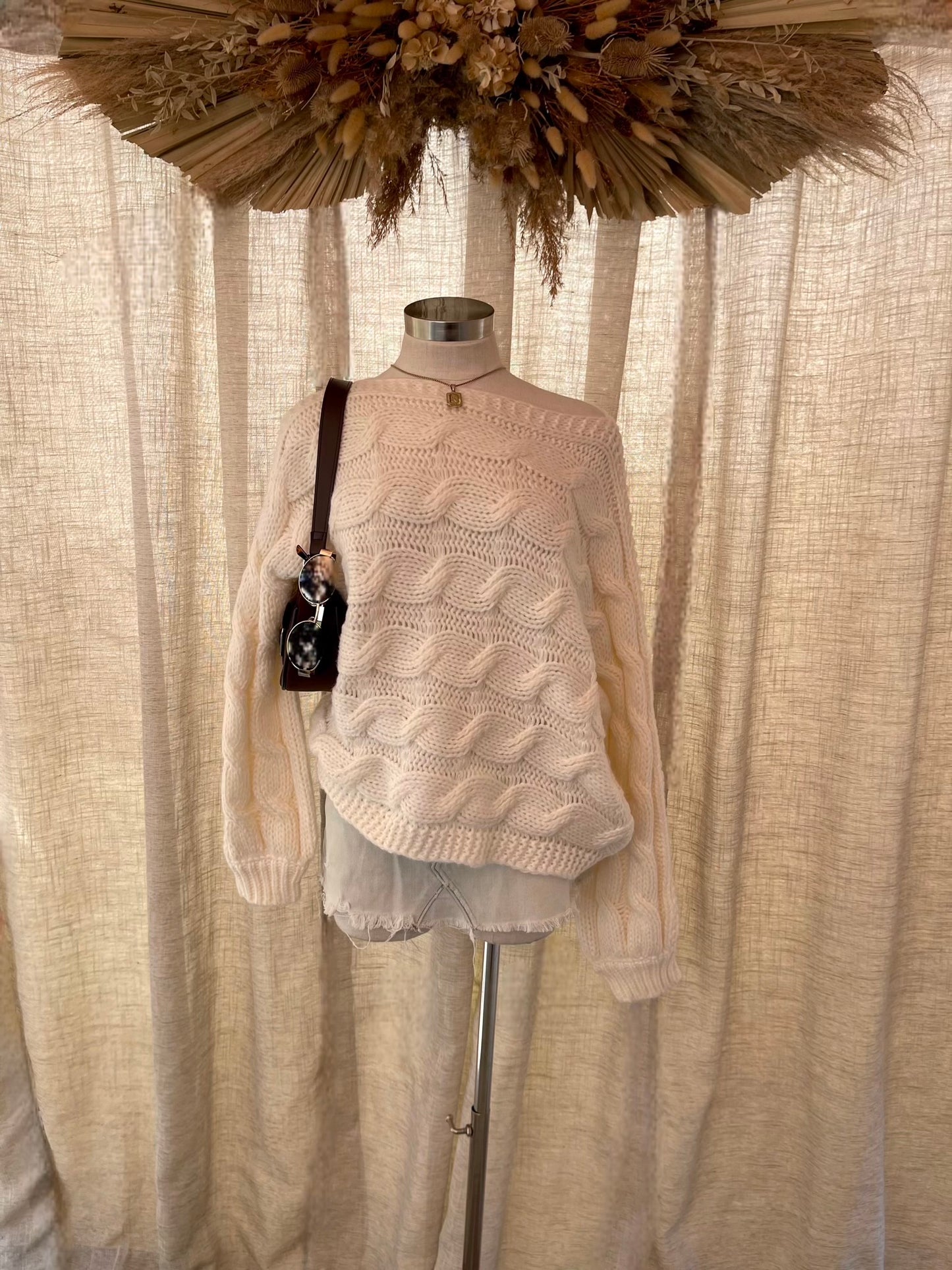 Winter Woven Knit Sweater- Ivory