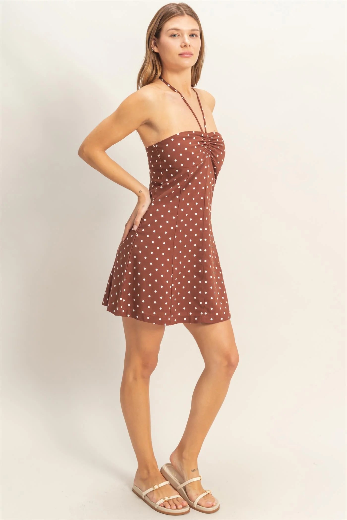 On The Dotted Line Dress - Brown